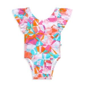 Posh peanut Colorful Geometric Ruffle Sleeve Bodysuit